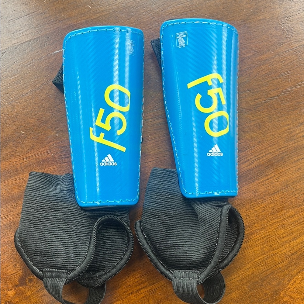 Adidas F50 Blue and Yellow Shin Guards M